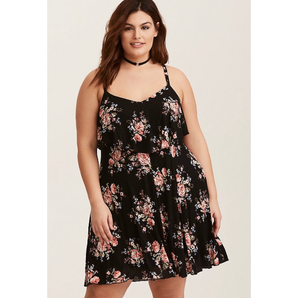 TORRID Black Floral Hacci Knit Ruffle Dress